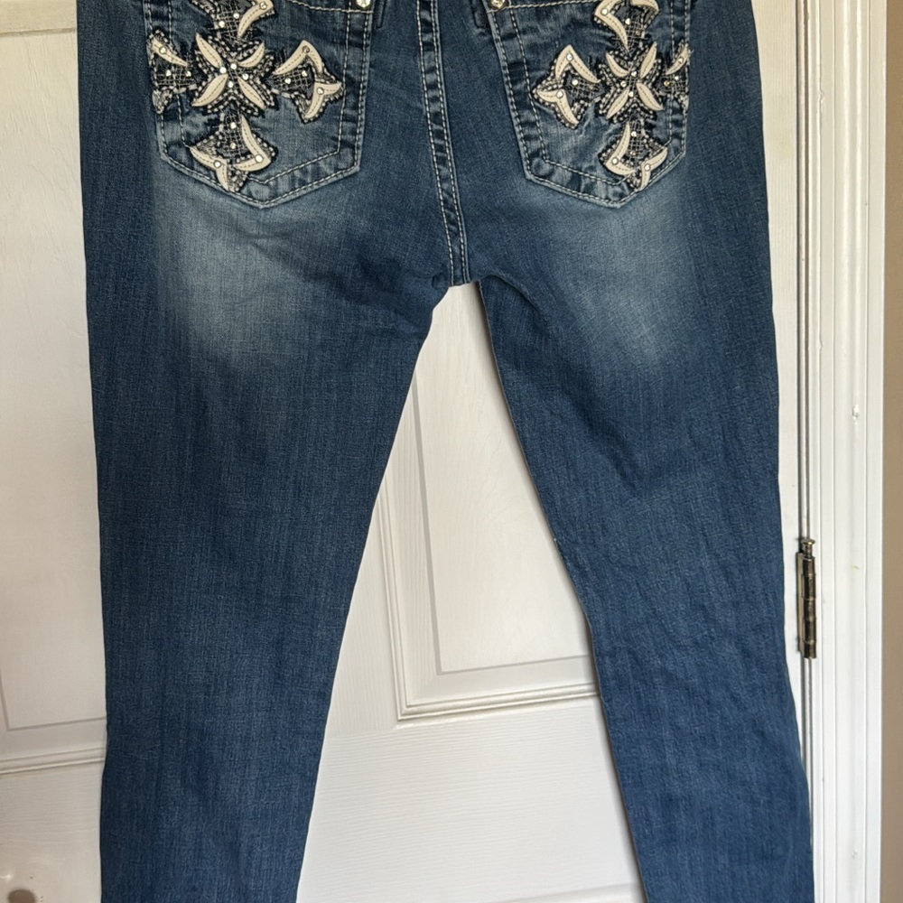 Miss Me Blue Skinny Jeans with Embellished Pockets